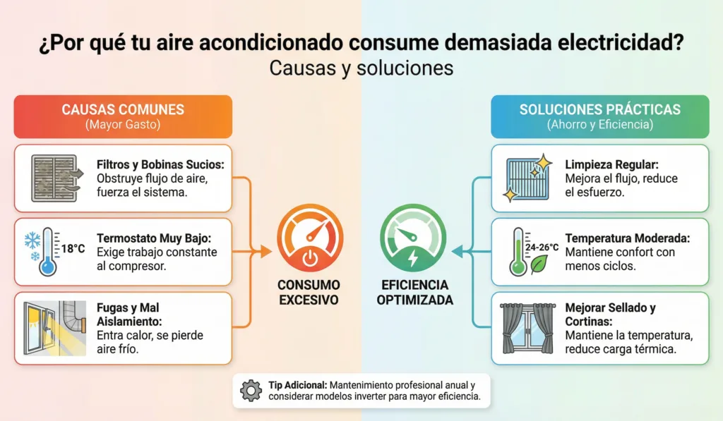 ¿Por qué tu aire acondicionado consume demasiada electricidad? Causas y Soluciones